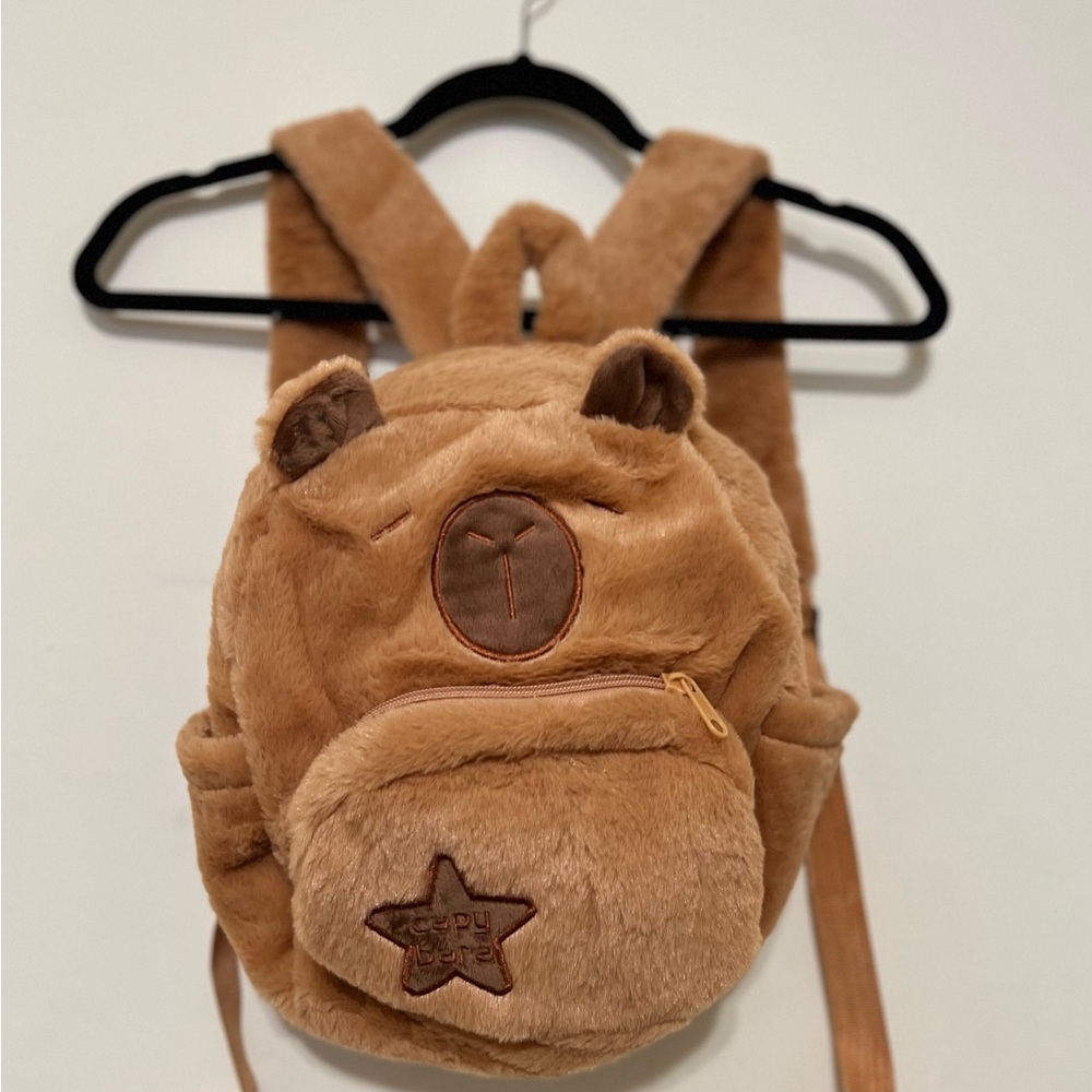 Kawaii Capybara plush backpack - brown cartoon